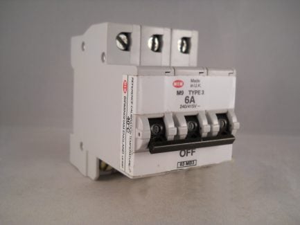 MEM MCB 6 Amp Type 3 Triple Pole 3 Phase Breaker 6A Memshield 3T063 63MB3