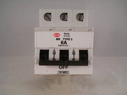 MEM MCB 6 Amp Type 3 Triple Pole 3 Phase Breaker 6A Memshield 3T063 63MB3 - Image 2