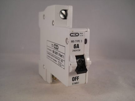 MEM MCB Type 3 6 Amp M9 Single Pole 6A Memshield Circuit Breaker 61MC 61MB3