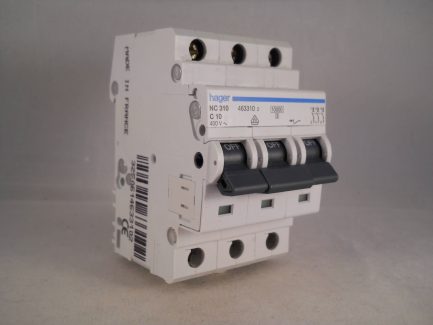 Hager MCB 10 Amp Triple Pole 3 Phase Circuit Breaker Type C 10A 463310 NC310