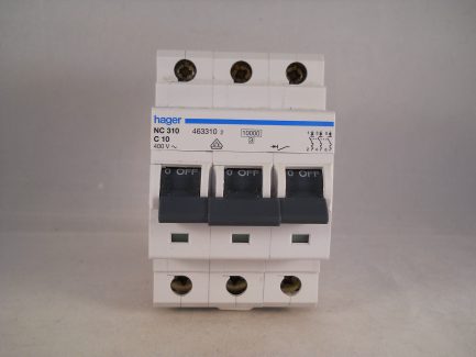 Hager MCB 10 Amp Triple Pole 3 Phase Circuit Breaker Type C 10A 463310 NC310 - Image 2