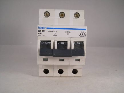 Hager MCB 6 Amp Triple Pole 3 Phase Circuit Breaker Type C 6A 463306 NC306 - Image 2