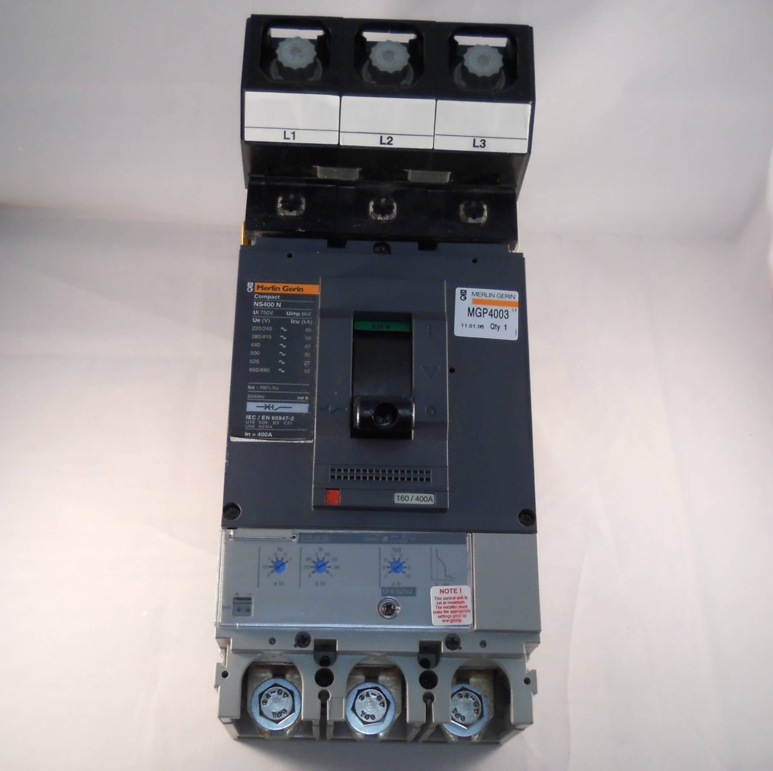 Merlin Gerin MCCB 400 Amp Triple Pole Compact 400A NS400N STR23SE ...