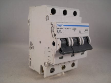 Hager MCB 20 Amp Triple Pole 3 Phase Circuit Breaker Type B 20A 462320 NB320