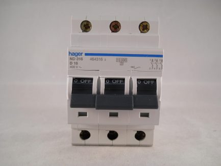 Hager MCB 16 Amp Triple Pole 3 Phase Circuit Breaker Type D 16A 464316 ND316 - Image 2