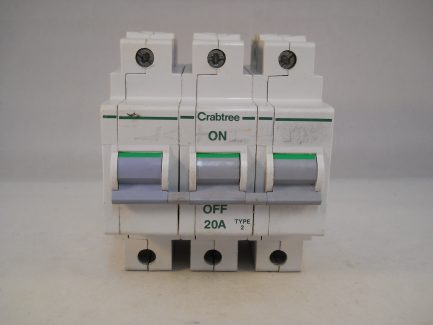 Crabtree Polestar MCB 20 Amp Type 2 20A Triple Pole 3 Phase Breaker 632/20 - Image 2