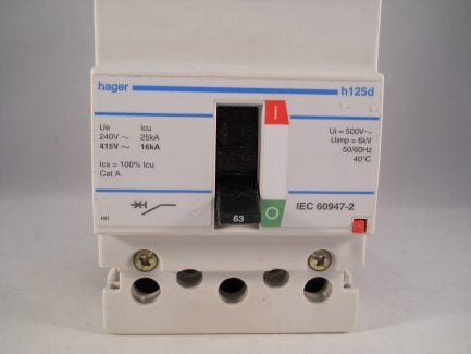 Hager MCCB 63 Amp Triple Pole 63A 3 Phase Breaker H125D HD147 - Image 5