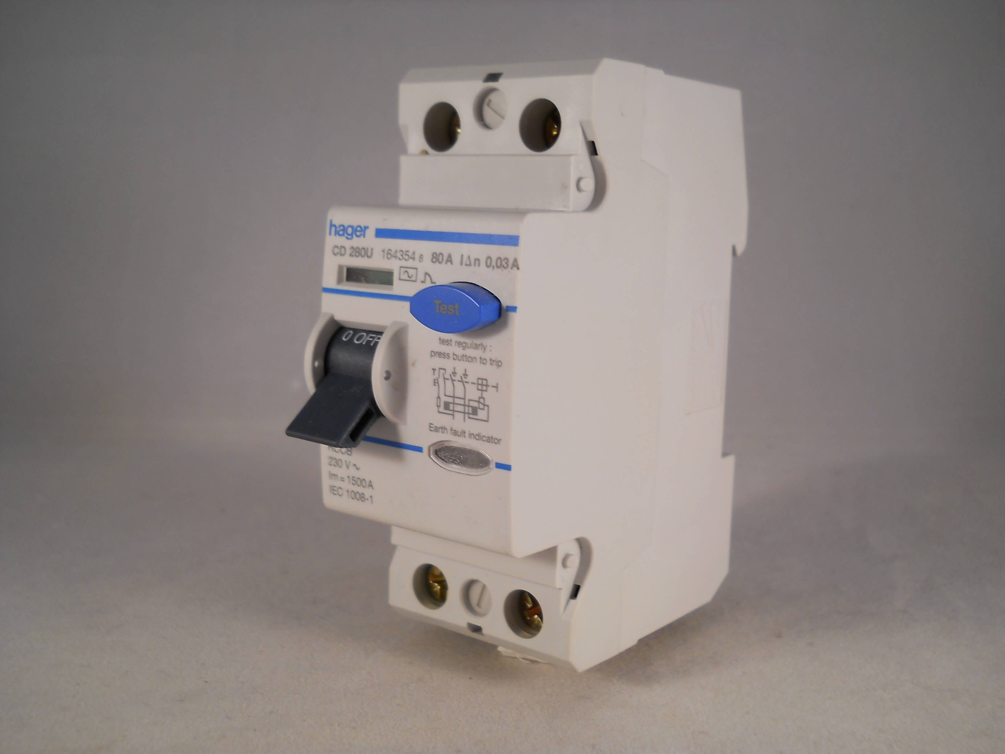 Hager RCD 80 Amp 30mA Double Pole 80A RCCB 164354 CD280U RCD - Willrose ...