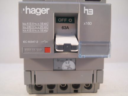 Hager MCCB 63 Amp Triple Pole 63A 3 Phase Breaker H3 X160 HDA063U - Image 5