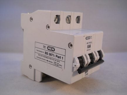 MEM MCB 10 Amp Type B Triple Pole 3 Phase M9 10A Memshield T103B 103MB2 103MB