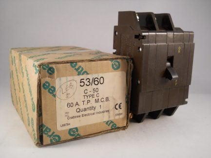 Crabtree C50 MCB 60 Amp Type C 60A Triple Pole 3 Phase Breaker C-50 53/60 NEW