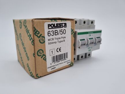 Crabtree Polestar MCB 50 Amp Type B 50A Triple Pole 3 Phase Breaker 63B/50 NEW
