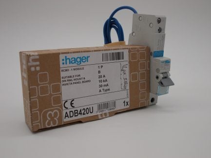 Hager RCBO 20 Amp 30mA Type B 20A 103686 B20 ADB Range ADB420U NEW
