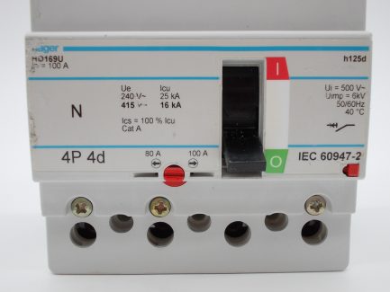 Hager MCCB 100 Amp Four Pole 100A 3 Phase & N Breaker H125D HD169U - Image 5