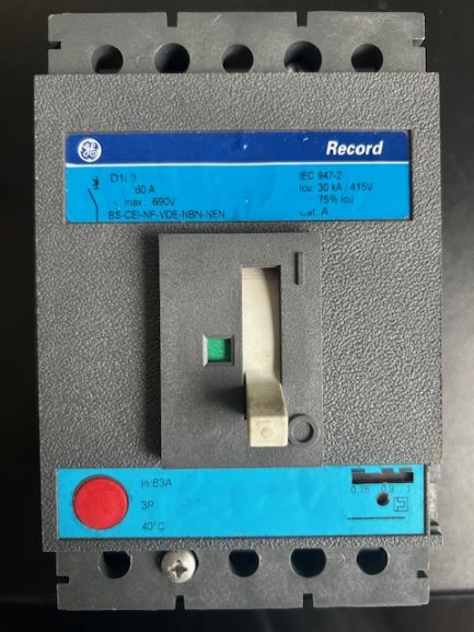 GE Record MCCB 63 Amp Triple Pole 3 Phase 63A D160 D160063